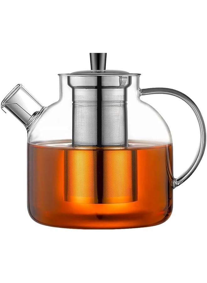 هوكور ابريق شاي زجاجي سعة 1500 مل مع مصفاة قابلة للازالة من بايبي، ابريق شاي كبير امن للاستخدام على الموقد، غلاية مصنوعة يدويا للنساء والكبار مع مصفاة من الستانلس ستيل - Image 1