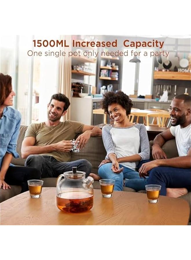 هوكور ابريق شاي زجاجي سعة 1500 مل مع مصفاة قابلة للازالة من بايبي، ابريق شاي كبير امن للاستخدام على الموقد، غلاية مصنوعة يدويا للنساء والكبار مع مصفاة من الستانلس ستيل - Image 2