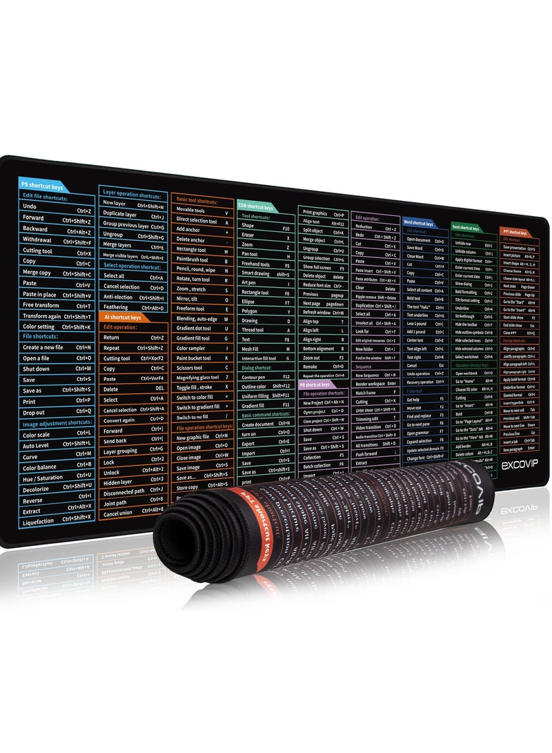 Large Gaming Mouse Pad, Long XXL Mousepad, Shortcut Mouse Pad, Extended Computer Mouse Pad/Desk Mat with Stitched Edges for Gamer, Office, Home (900x400mm) SA8425 - Image 1