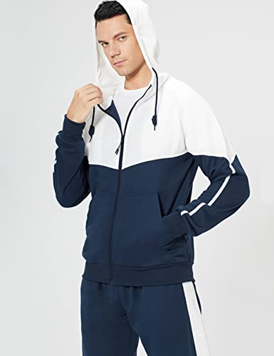 DUOFIER Men's Tracksuit Full Zip Running Jogging Athletic Sports Hooded Jacket and Pants Set, Navy-2XL - Image 2