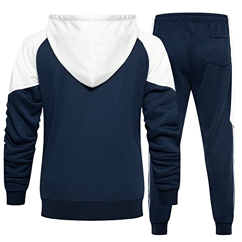 DUOFIER Men's Tracksuit Full Zip Running Jogging Athletic Sports Hooded Jacket and Pants Set, Navy-2XL - Image 3
