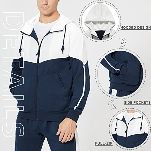 DUOFIER Men's Tracksuit Full Zip Running Jogging Athletic Sports Hooded Jacket and Pants Set, Navy-2XL - Image 4