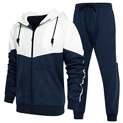 DUOFIER Men's Tracksuit Full Zip Running Jogging Athletic Sports Hooded Jacket and Pants Set, Navy-2XL - Image 1