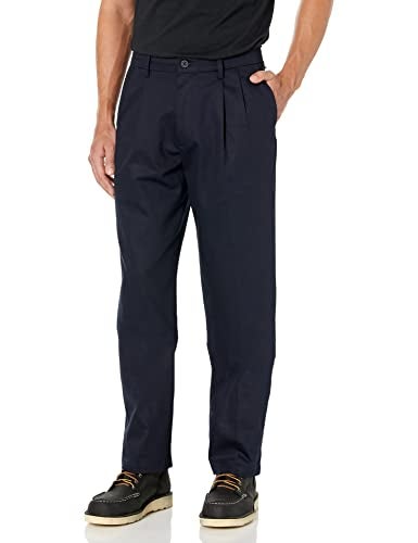 Dockers Men's Classic Fit Signature Khaki Lux Cotton Stretch Pants - Pleated (Regular and Big & Tall), Dockers Navy, 33W x 30L - Image 1