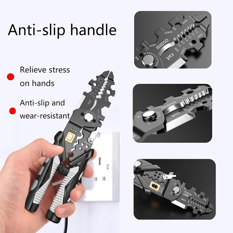 RECLUSE RECLUSE Professional Electrician Pliers 25in1 Multifunctional Wire Stripper Crimper Cutter 6 In 1 Cable Looping Stainless Steel Mini pocket Repair Tool For Crimping Wire Looping with Security Locks  - Image 3