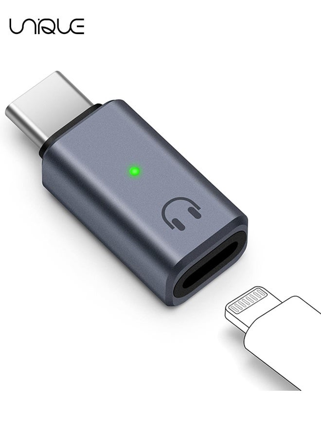 يونيك متوافق مع محول الصوت من USB C إلى Lightning، محول سماعة رأس من USB C إلى Lightning مع ضوء مؤشر، محول من Lightning إلى USB C لأجهزة iPhone 17 و16 و15، iPad والمزيد - مع دعم المكالمات/الاستماع/التحكم في الخط - باللون الرمادي - Image 1