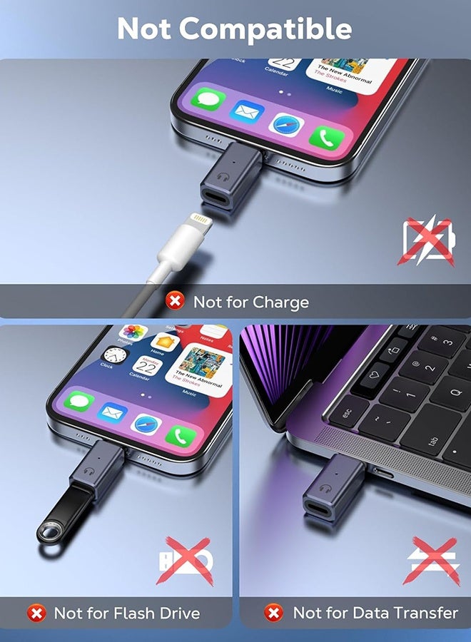 يونيك متوافق مع محول الصوت من USB C إلى Lightning، محول سماعة رأس من USB C إلى Lightning مع ضوء مؤشر، محول من Lightning إلى USB C لأجهزة iPhone 17 و16 و15، iPad والمزيد - مع دعم المكالمات/الاستماع/التحكم في الخط - باللون الرمادي - Image 4
