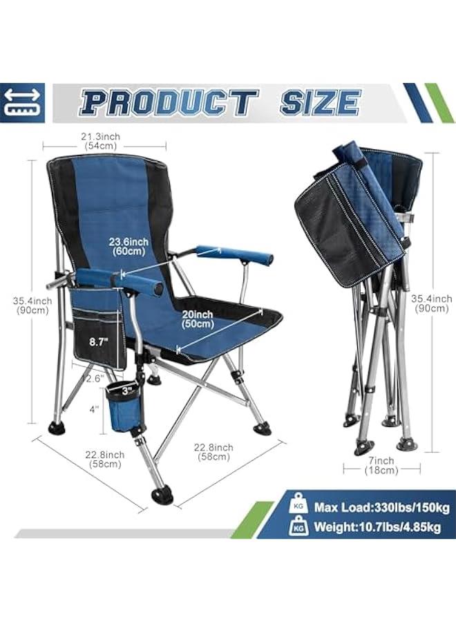هوكور كرسي تخييم محمول قابل للطي شديد التحمل من بلورفوكس، كراسي كبيرة للاستخدام الخارجي تدعم 330 باوند بظهر مرتفع مبطن من قماش اوكسفورد سميك مع مساند للذراعين وشنطة تخزين وحامل اكواب وشنطة حمل للخارج (ازر - Image 2