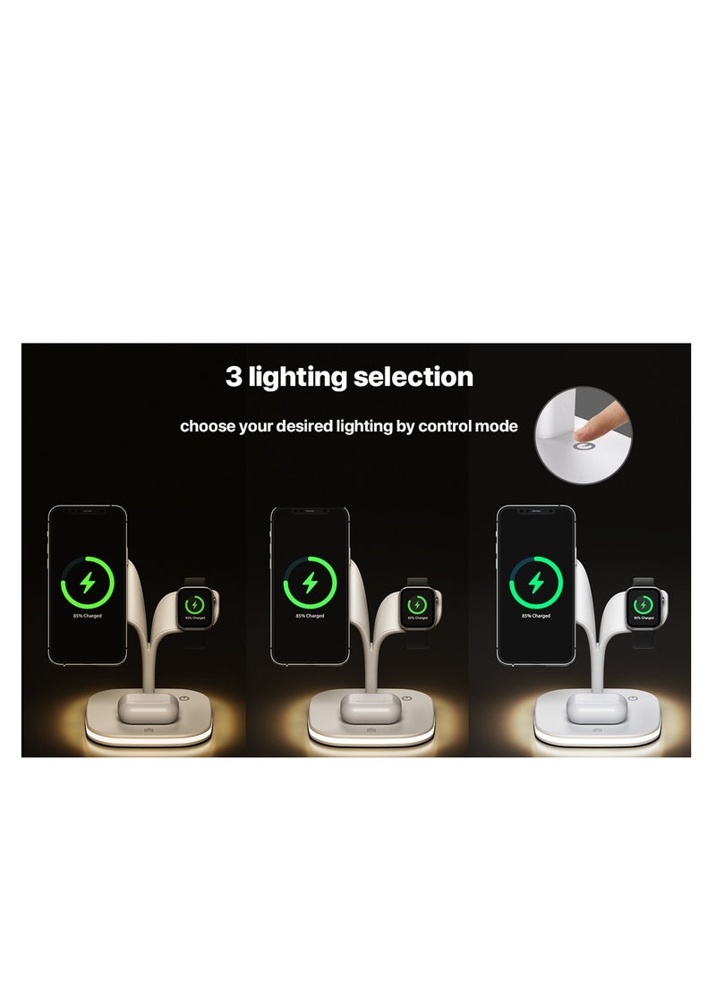 Generic - 5 in 1 Magnetic Wireless Charger 15W Fast Charging Station Phone Holder For Magsafe iPhone 16 15 14 13 12 Pro Max for Apple Watch Airpods Compatible Multiple Device Charger Night Table lamp Stand (B - Image 1