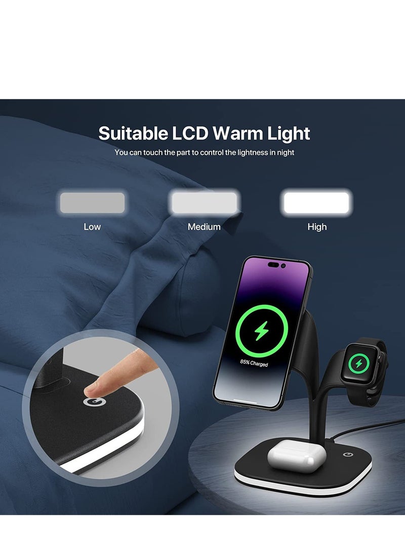 Generic - 5 in 1 Magnetic Wireless Charger 15W Fast Charging Station Phone Holder For Magsafe iPhone 16 15 14 13 12 Pro Max for Apple Watch Airpods Compatible Multiple Device Charger Night Table lamp Stand (B - Image 1