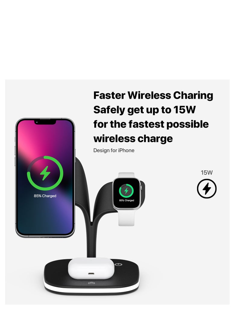 Generic - 5 in 1 Magnetic Wireless Charger 15W Fast Charging Station Phone Holder For Magsafe iPhone 16 15 14 13 12 Pro Max for Apple Watch Airpods Compatible Multiple Device Charger Night Table lamp Stand (B - Image 1