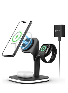 5 in 1 Magnetic Wireless Charger 15W Fast Charging Station Phone Holder For Magsafe iPhone 16 15 14 13 12 Pro Max for Apple Watch Airpods Compatible Multiple Device Charger Night Table lamp Stand (B