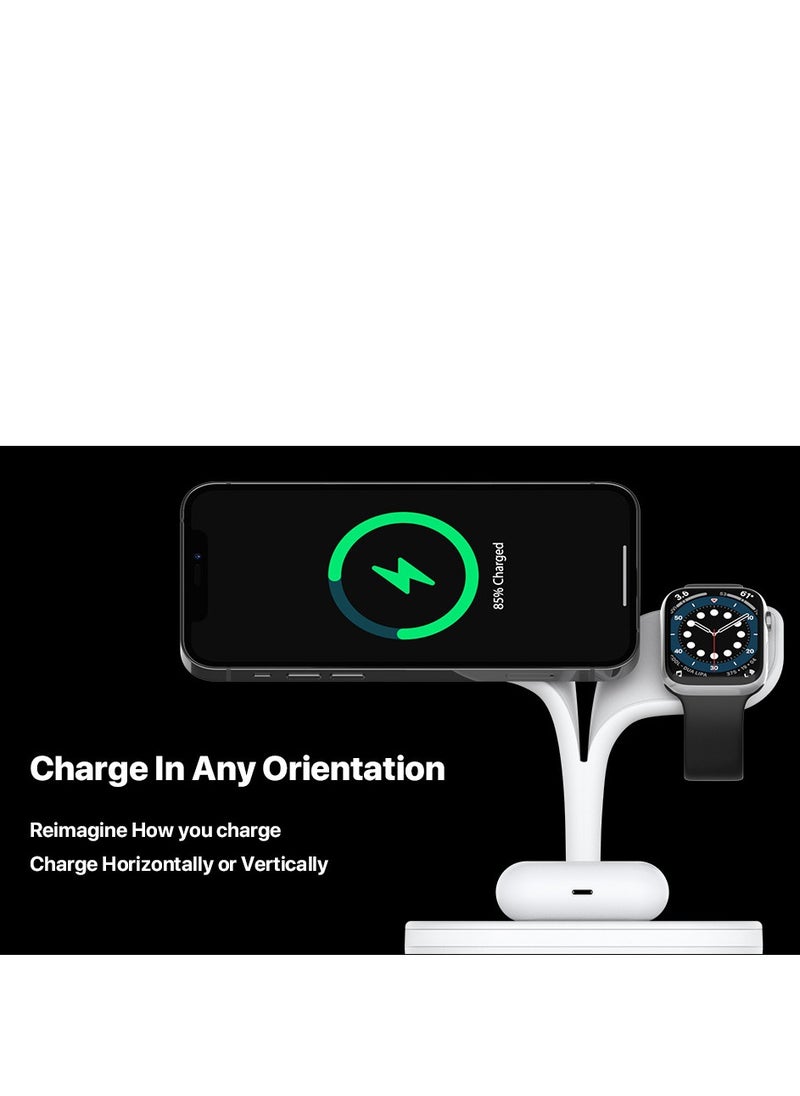 Generic - 5 in 1 Magnetic Wireless Charger 15W Fast Charging Station Phone Holder For Magsafe iPhone 16 15 14 13 12 Pro Max for Apple Watch Airpods Compatible Multiple Device Charger Night Table lamp Stand (B - Image 1