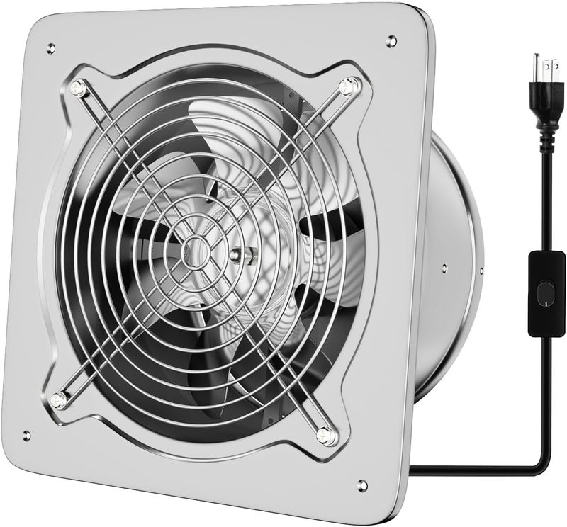 FanGoFast Exhaust Fan Stainless Steel Ventilation Fan with Switch Wall mounted Bathroom fan with check valve for Kitchen, Workshop, Basement (Silver, 6 inch) - Image 1