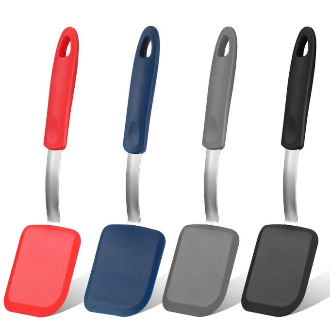 4 PCS SILICONE COOKIE SPATULA TURNER MINI BROWNIE SPATULA FLEXIBLE SILICONE SPATULAS NONSTICK COOKWARE HEAT RESISTANT NO SCRATCH FLIPPER BAKING UTENSILS FOR EGG PANCAKEGRAY BLUE BLACK RED