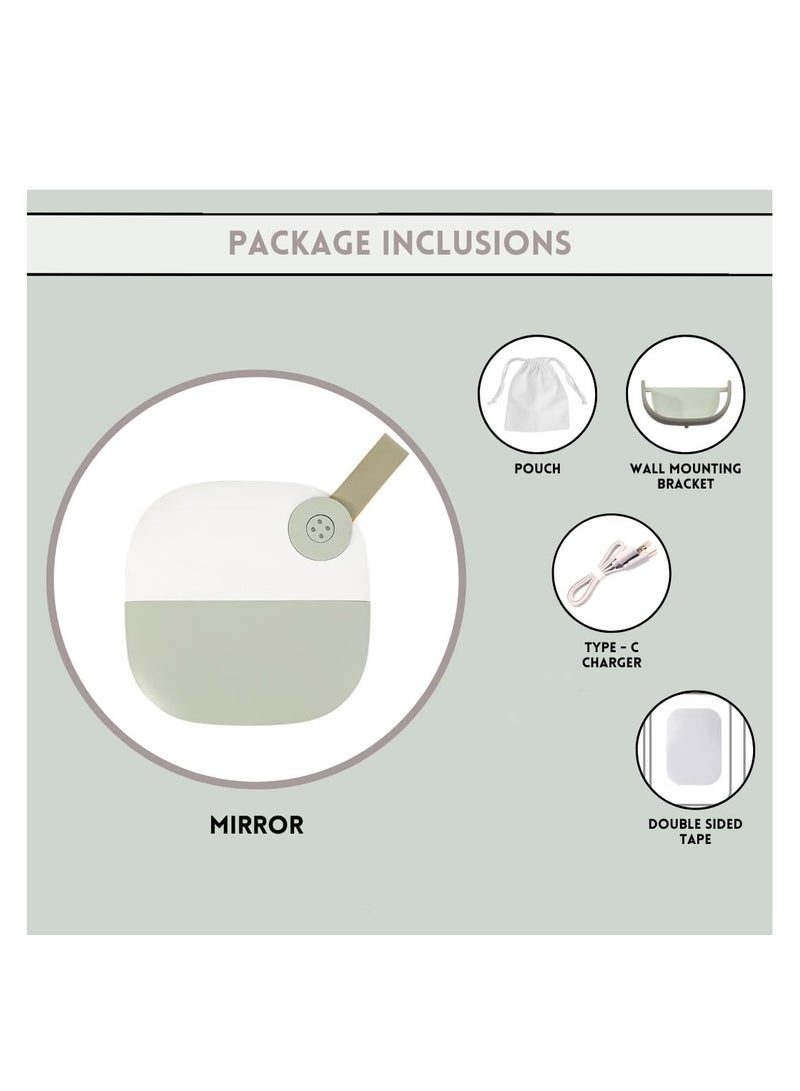 Zikra Rechargeable Travel Makeup Mirror, with LED Lights, Versatile Compact Dimmable Mirror with 3 Light Colors & Adjustable Brightness, Small Portable Vanity Mirror Handheld for Bags (Green) - Image 2