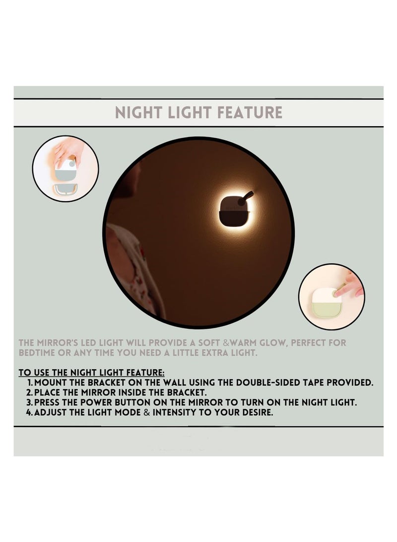 Zikra Rechargeable Travel Makeup Mirror, with LED Lights, Versatile Compact Dimmable Mirror with 3 Light Colors & Adjustable Brightness, Small Portable Vanity Mirror Handheld for Bags (Green) - Image 5