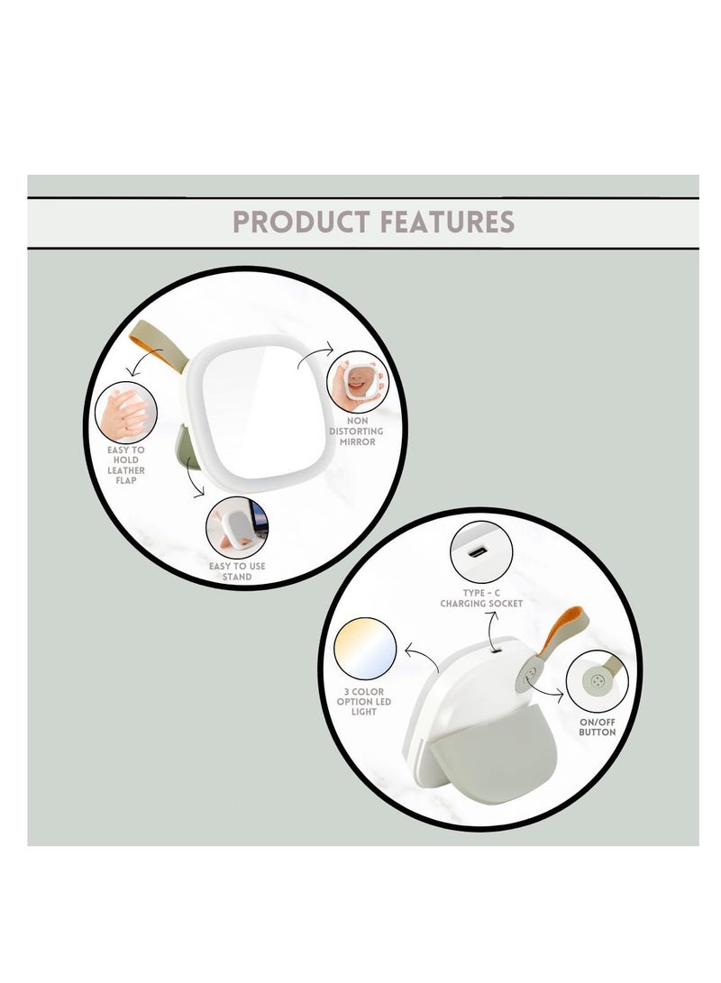 Zikra Rechargeable Travel Makeup Mirror, with LED Lights, Versatile Compact Dimmable Mirror with 3 Light Colors & Adjustable Brightness, Small Portable Vanity Mirror Handheld for Bags (Green) - Image 3