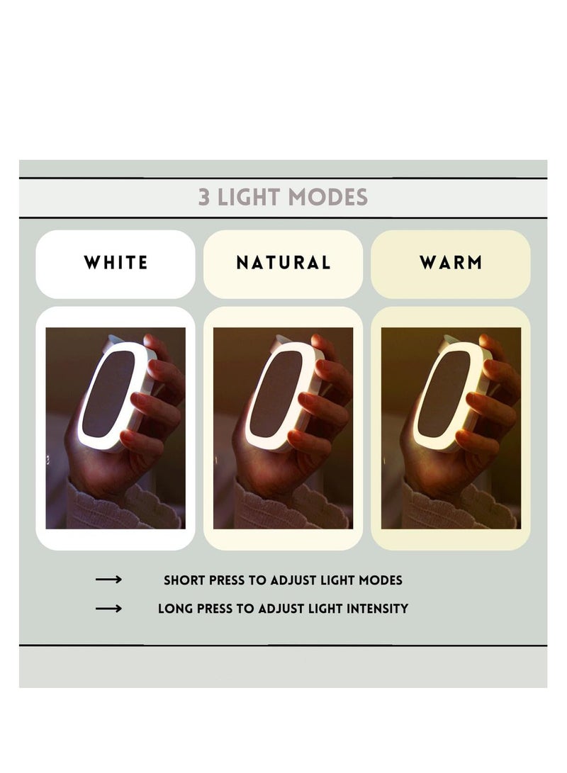 Zikra Rechargeable Travel Makeup Mirror, with LED Lights, Versatile Compact Dimmable Mirror with 3 Light Colors & Adjustable Brightness, Small Portable Vanity Mirror Handheld for Bags (Green) - Image 4