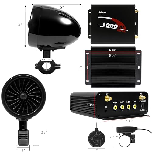 GoHawk Motorcycle Speakers and Amplifier Audio Sound System, 1000W Bluetooth Weatherproof 4 Inch Radio Audio System AUX USB SD FM Radio, Volume Control, ATV UTV Compatible - Image 4