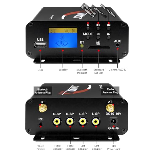 GoHawk Motorcycle Speakers and Amplifier Audio Sound System, 1000W Bluetooth Weatherproof 4 Inch Radio Audio System AUX USB SD FM Radio, Volume Control, ATV UTV Compatible - Image 5