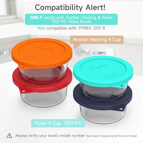 Sophico 4 Cup Round Silicone Storage Cover Lids Replacement for Anchor Hocking and Pyrex 7201-PC Glass Bowls (Container not Included) (Navy blue-Mint) 4 Pack - Image 2