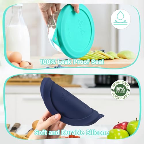 Sophico 4 Cup Round Silicone Storage Cover Lids Replacement for Anchor Hocking and Pyrex 7201-PC Glass Bowls (Container not Included) (Navy blue-Mint) 4 Pack - Image 4
