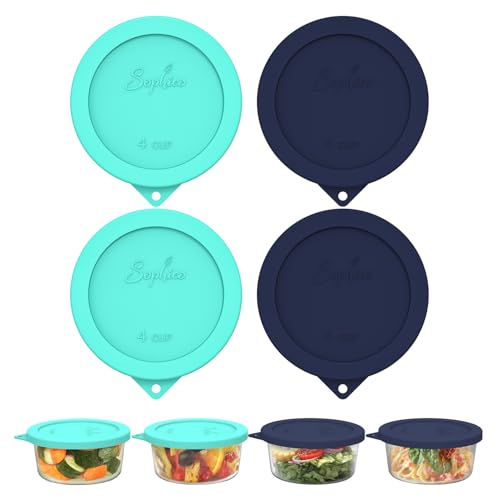 Sophico 4 Cup Round Silicone Storage Cover Lids Replacement for Anchor Hocking and Pyrex 7201-PC Glass Bowls (Container not Included) (Navy blue-Mint) 4 Pack - Image 1