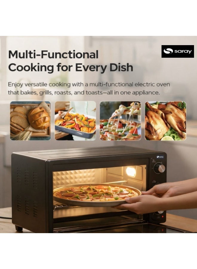 Saray Electric Oven 36L 1300W Countertop Toaster Oven with Adjustable Thermostat 50–300°C, 90-Minute Timer, 3 Heating Functions Upper & Lower, Baking Roasting Grilling with Tray and Grill Rack – MNO 103 - Image 4