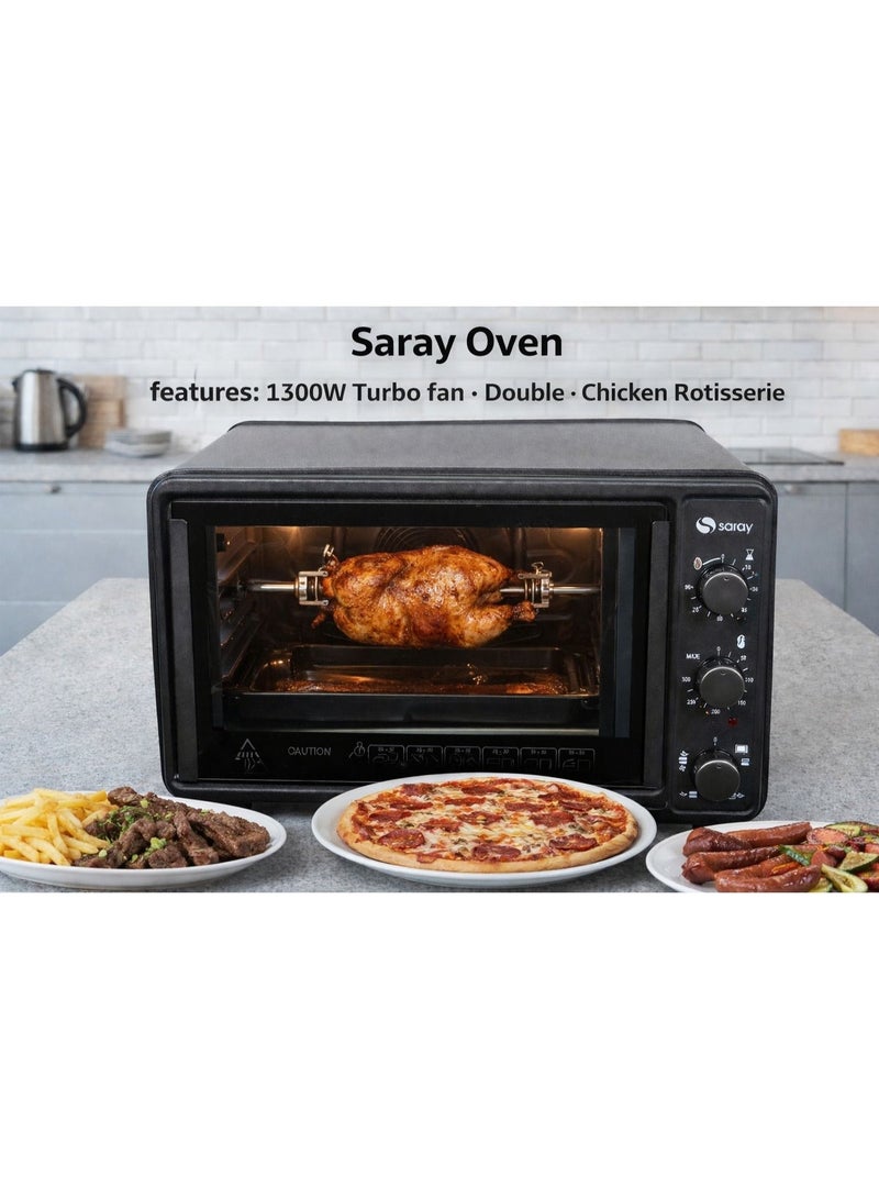 Saray Electric Oven 36L 1300W Countertop Toaster Oven with Adjustable Thermostat 50–300°C, 90-Minute Timer, 3 Heating Functions Upper & Lower, Baking Roasting Grilling with Tray and Grill Rack – MNO 103 - Image 2