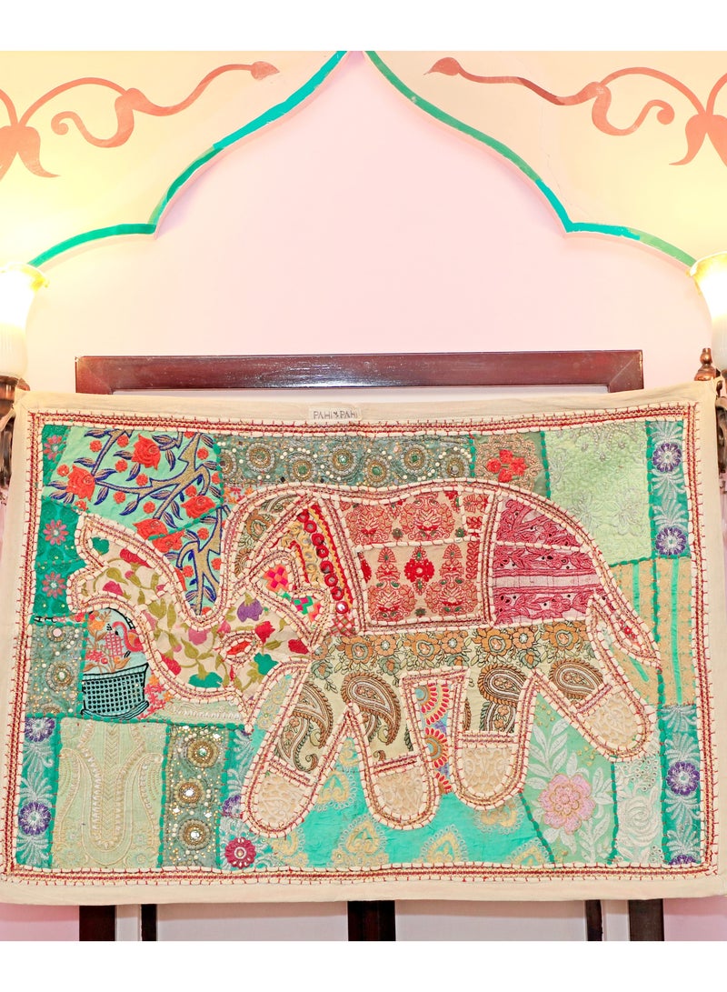 سكين HAND EMBROIDERED VINTAGE WALL HANGING/WALL DECOR/TAPESTRY,RAJASTHANI HOME DECOR,60X90 CMS - Image 1