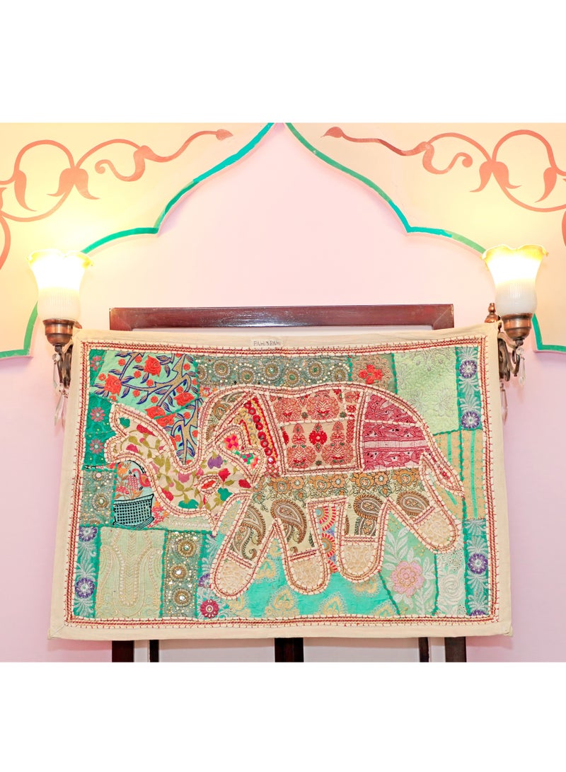 سكين HAND EMBROIDERED VINTAGE WALL HANGING/WALL DECOR/TAPESTRY,RAJASTHANI HOME DECOR,60X90 CMS - Image 2
