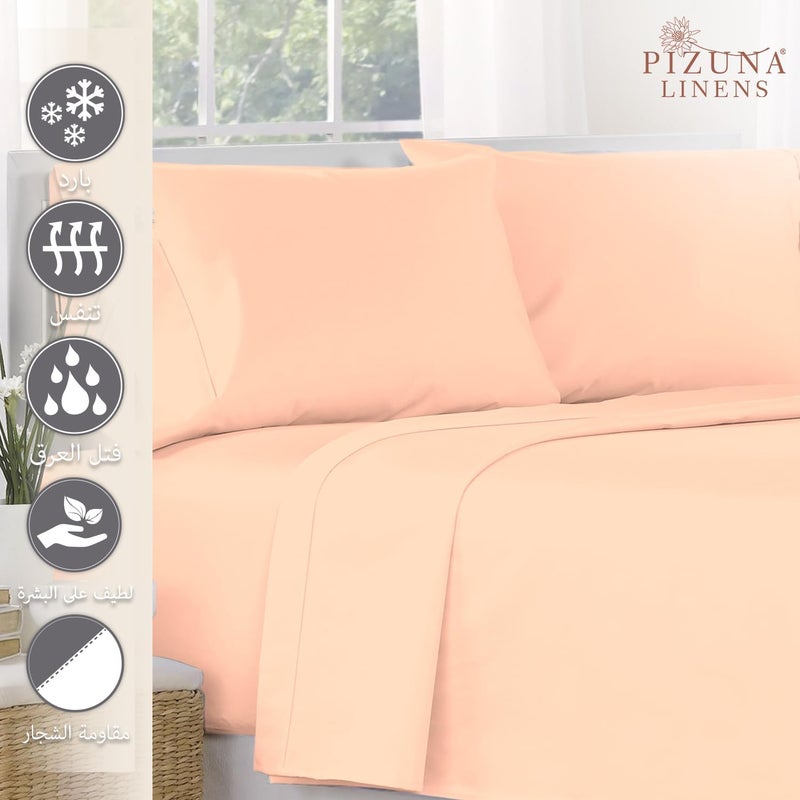 PIZUNA 100% Cotton Flat Sheet King Size 300x280 cm Coral Pink 1 PC, 400 Thread Count Luxurious Long Staple Cotton Sateen Weave Bed Sheet Coral Pink (ملاءة سرير مسطحة من القطن 100%) - Image 2