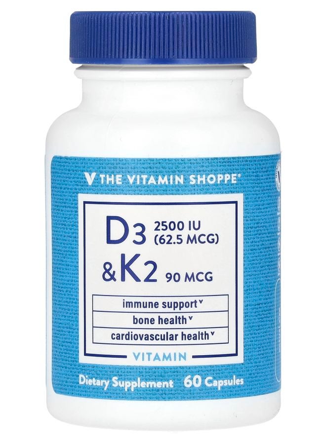 The Vitamin Shoppe فيتامين D3 و K2 60 كبسولة