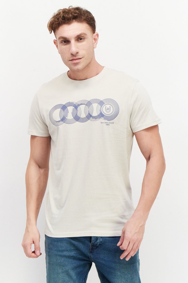 DUCK AND COVER Men Crew Neck Short Sleeve Graphic T Shirt, Beige - Image 1