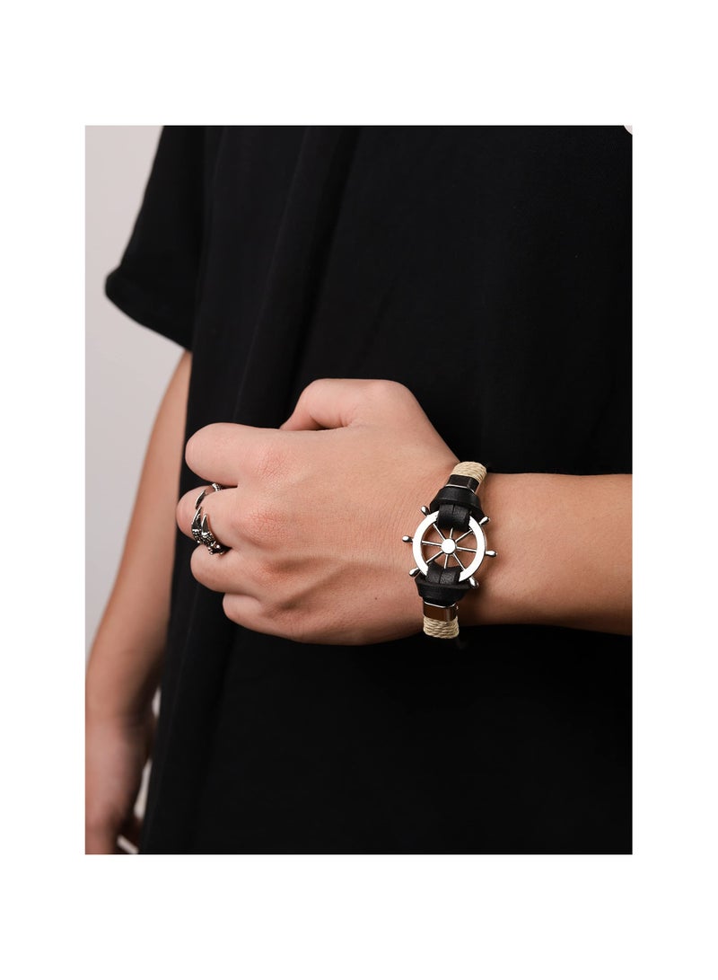 SYOSI Rudder Leather Bracelet, Multilayer Rope Wristband Nautical Style Bracelet Braided Rope Accessory Maritime-Inspired Jewelry Handmade Rudder Wristband Layered Leather Bracelet for Unisex - Image 5