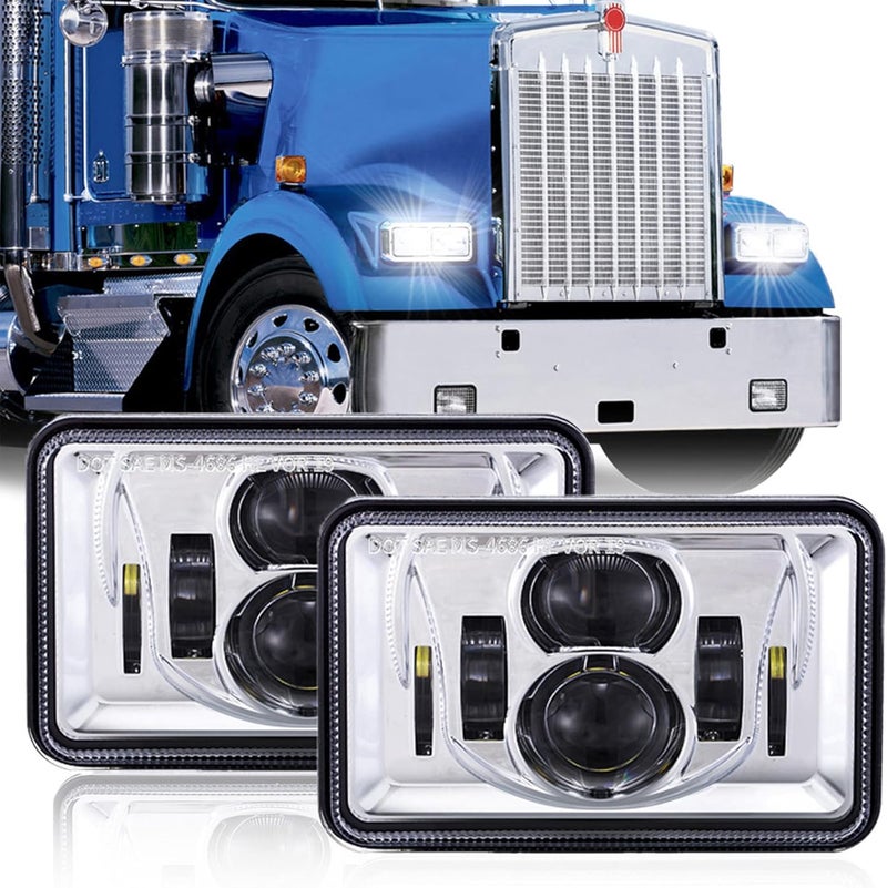 Z-OFFROAD 2pcs 60W 4x6 LED Headlights DOT Approved for Trucks - Chrome - Image 1