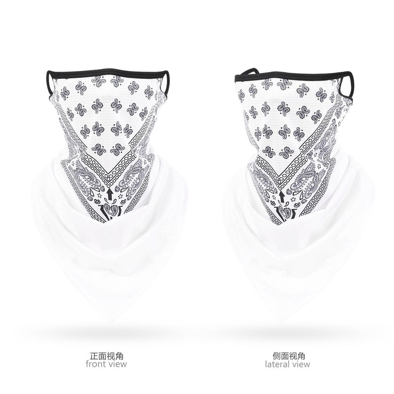 Generic Ice Silk Mesh Triangle Bandana Breathable Cycling UV Protection Unisex Outdoor Neck Gaiter V-shaped white cashew flower