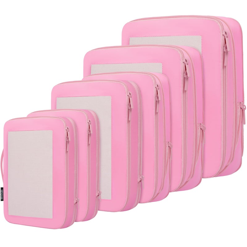 BAGAIL 4 Set6 Set8 Set Compression Packing Cubes Travel Accessories Expandable Packing Organizers Square Mesh 06Pink
