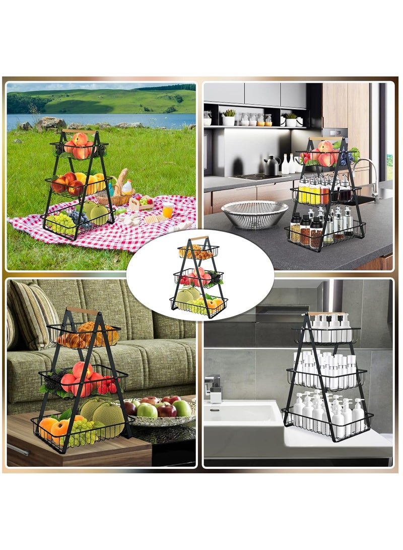 3-Tier Fruit Basket Rack, High Capacity Countertop Fruit Basket with Wood Handle, Detachable Fruit Storage Basket for Home Kitchen Bathroom Office, White - Image 5