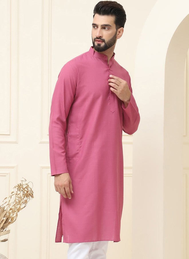 Sojanya Pink Solid Straight Kurta for Men - Image 4