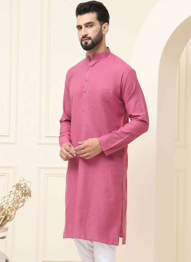 Sojanya Pink Solid Straight Kurta for Men - Image 5