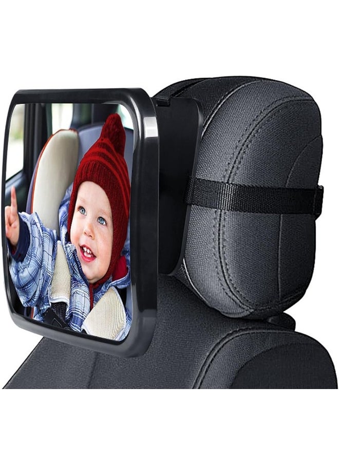 ECVV ECVV Backseat Baby Car Mirror, Rear View Mirror for Babies, Toddlers, Pet, Newborn 360° Rotation Clear Wide Angle View, Acrylic Shatterproof, Headrest Double Adjustable Strap Detachable  - Image 2