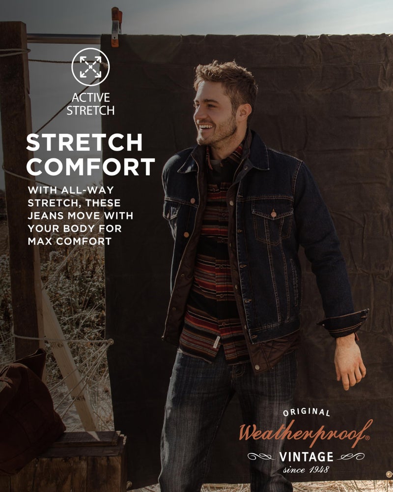 Weatherproof Vintage جينز رجالي مقاوم للعوامل الجوية من فينتاج | جينز دنيم فائق النعومة | جينز مرن للرجال | جينز أزرق وأسود للرجال | جينز بقصة ضيقة | جينز أزرق داكن للرجال | مقاس 34W x 32L - Image 5