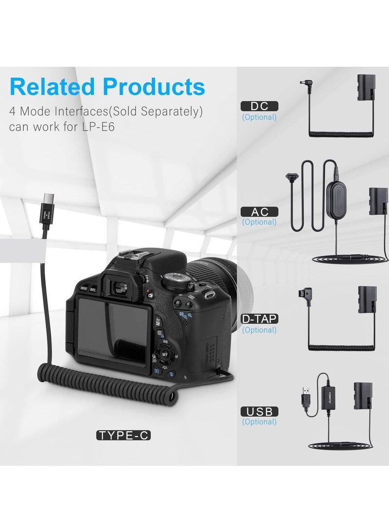 Captaintech LP-E6 Dummy Battery Decoded, LP-E6 Battery Replacement with Type-C Spring Power Adapter Cable for Canon EOS R R5 R6 5DS 5DSR 90D 80D 70D 60D 5D Mark II III IV 6D Mark II 7D Mark II Cameras - Image 2