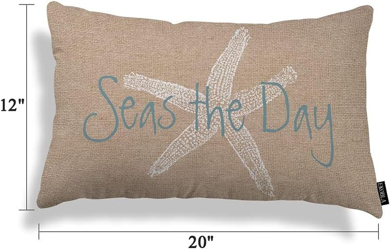 EKOBLA Square Throw Pillow Covers Beach Ocean Coastal Orange Black Blue Starfish Sea Life Animal Cotton Linen Cushion Case for Sofa Couch 12x20 Inches - Image 5