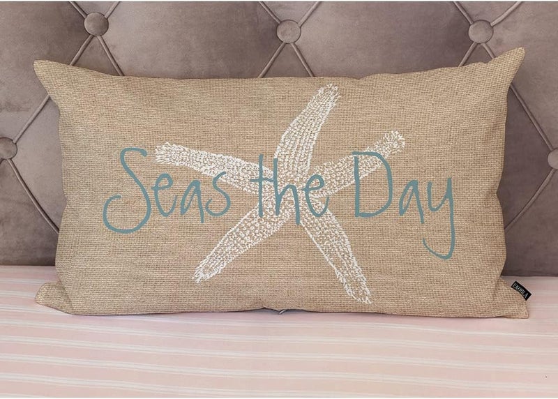 EKOBLA Square Throw Pillow Covers Beach Ocean Coastal Orange Black Blue Starfish Sea Life Animal Cotton Linen Cushion Case for Sofa Couch 12x20 Inches - Image 4