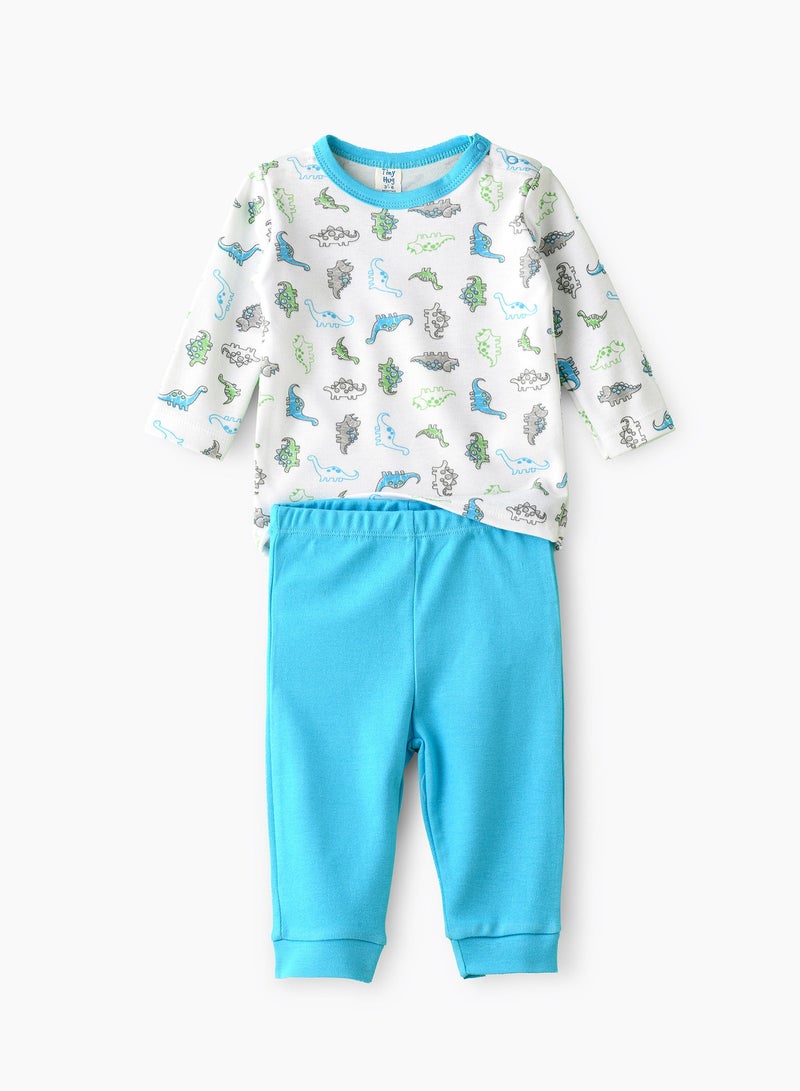 Tiny Hug Baby Boy White and Blue Dinosaur Set - Image 1