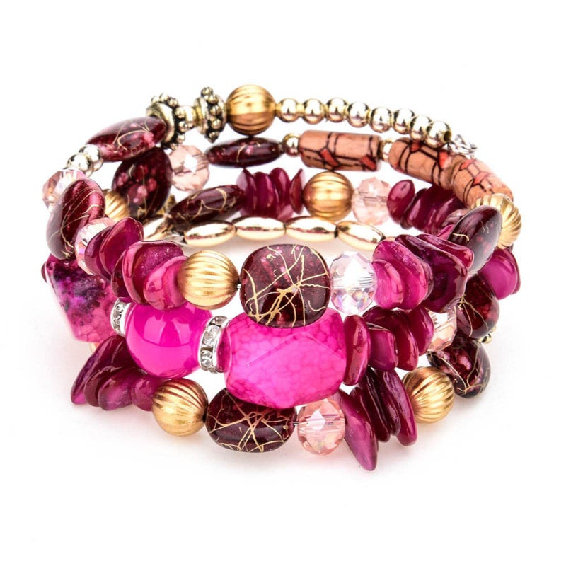 Kicomvi Boho Multilayer Irregular Agate Beads Charm Bracelets Handmade Multi-color Cryston Stone Turquoise Wrap Bracelets for Women Yoga Jewelry (purple) - Image 1