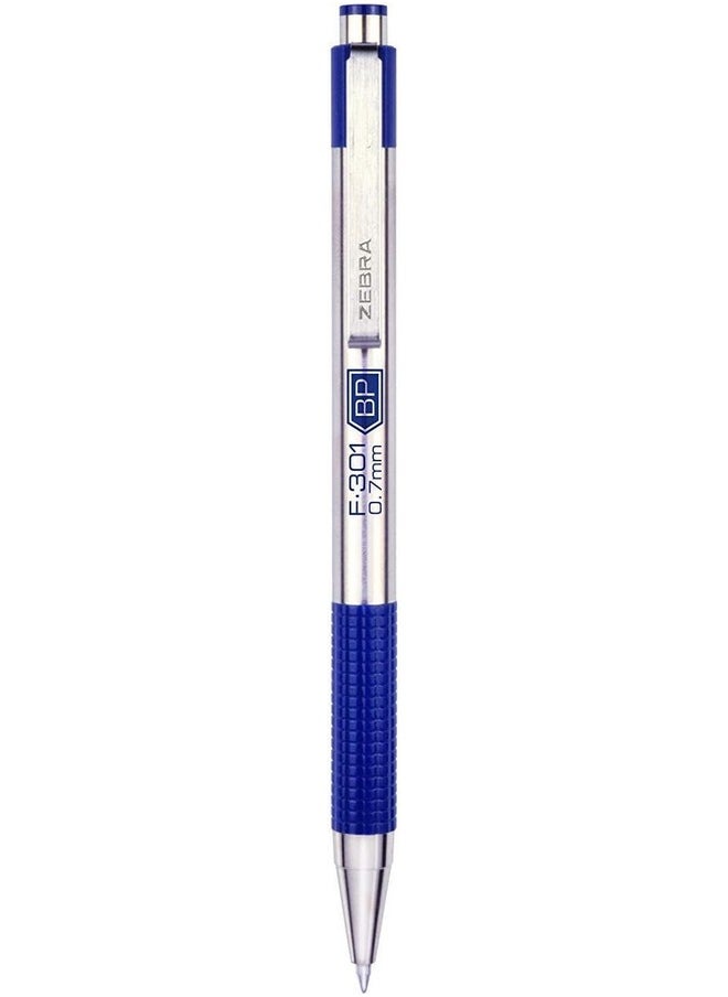 Zebra Pen F-301 - Fine Point Pen - Retractable Ballpoint Pen - Stainless Steel Barrel - 0.7Mm - 6 Black With 6 Blue Ink Zebra F-301 Pens (12-Pack)  - Image 4